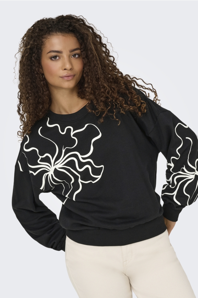 ONLODESSA L/S O-NECK BOX UB SWT 15353259 BLACK/W. BLURY FLOWER